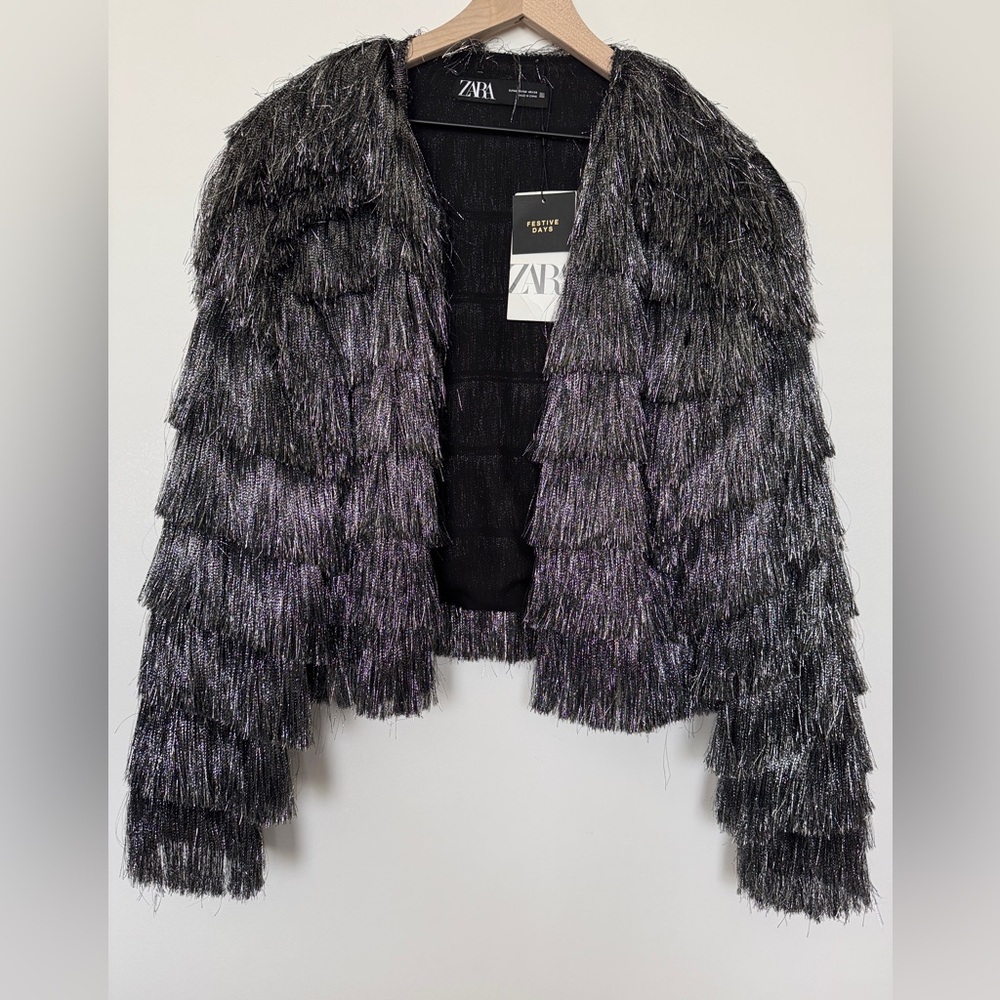 ZARA 8741/499/808/030/295 Bloggers Fav Fringed Metallic Thread Jacket - Picture 7 of 9